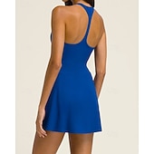 cheap Women's Tennis Dress-Women's Solid Colored Tennis Dress with Shorts Sports Dress Sport Dress Sleeveless Zip Up Pocket Racerback Elastic Sweat-Wicking Breathable Tennis Running Fitness Scoop Neck Dress Black White Blue