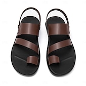 economico Infradito da Vacanza-Sandali da uomo marroni con cinturini, a punta aperta, comodi e casual, scarpe da spiaggia leggere, calzature estive per vacanze, viaggi al mare, abbigliamento da resort, tempo libero all'aperto, passeggiate e stile rilassato di tutti i giorni.