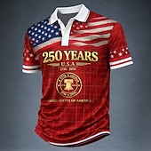  4 juillet 2026, 250e anniversaire Homme Drapeau Américain Polo Manche Courte Polos Revers Occasionnel Athleisure Tenue quotidienne Vêtements de festival Impression 3D Boutons Printemps & Été Bleu