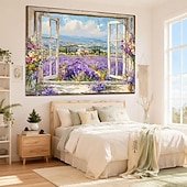 cheap Wall Tapestries-3D Zen Garden Window View Wall Tapestry Cherry Blossoms Sakura Pond Rocks Shoji Screen Tea Set Home Decor Living Room Bedroom Backdrop Office Mural Art