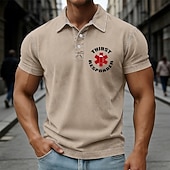 abordables Polo clásico para hombre-SoftFade™ Men's Graphic Acid Wash Shirt 100% Cotton Short Sleeve Polo Shirts Collared Shirts Holiday 3D Print Buttons Spring &amp; Summer Blue Purple Brown