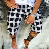 ieftine Imprimare geometrică-Bărbați Geometric Grilă / carouri Pantaloni scurți de sudoare Pantaloni scurți de plajă Pantaloni scurți Terry Talie medie Moda Casual Zilnic Haine de strada Concediu Imprimare 3D Talie elastică cu