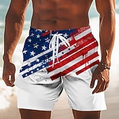  Herr 4 juli USA:s 250-årsjubileum USA: s flagga Fodrade shorts 2 i 1 simshorts Badshorts Medium Midja Patriotisk Helgdag Sidfickor Med kompressionsfoder Elastisk dragsko i midjan Designer Kläder