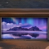 cheap Garage &amp; Door Banners-Northern Lights Aurora Borealis Winter Mountain Snowy Pine Forest Starry Night Sky Frozen River Garage Door Banner Outdoor Wall Decor Holiday Mural Christmas Decoration Backdrop