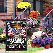 abordables 250e Anniversaire-Lot de 2 drapeaux de jardin commémoratifs du 250e anniversaire des États-Unis, ornés d'un aigle patriotique, d'une croix et de la devise « Une nation sous Dieu ». Décoration extérieure résistante pour les célébrations.