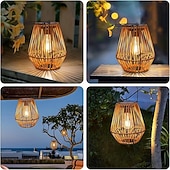 cheap Landscape Lights-Solar Lanterns Outdoor Waterproof, Hanging Rattan Wicker Lights, Decorative Boho Lights for Garden, Yard, Patio, Porch, Pathway Decor,1 Pack