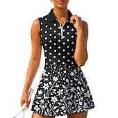 tanie Sukienka damska-Damskie Geometryczny Groszki Kwiatowy Sukienka do tenisa Sukienka sportowa Bez rękawów Kwiaty Oddychający Bransoletka tenisowa Golf Badminton Kołnierz polo Kołnierz zapinany na zamek Sukienka Czarny