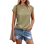 preiswerte Einfarbiges T-Shirt-Damen T Shirt T-Shirt Einfach Mode Stilvoll Klassisch Kurzarm Rundhalsausschnitt Normale Oberteile Täglich Ausgehen Wochenende Blau Schwarz Weiß Hellgrün Rosa Sommer Frühling