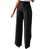 baratos Calças de perna reta-Mulheres Calças Social Elegante Moda Casual Diário Comprimento total Cintura Alta Côr Sólida Tecido Bolsos Perna reta Conforto Macio Respirável Micro-Elástica Streetwear Praia Feriado Cinzento Escuro