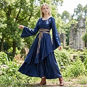 abordables Vestido-Victoriano Medieval Renacimiento Hasta el Suelo Vestidos Bruja Hada Corte A Disfraz Mujer Fantasía Víspera de Todos los Santos Carnaval Mascarada Feria del Renacimiento LARP Fiesta temática retro