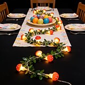 abordables Alimentación por batería-Guirnalda de luces LED con forma de hongo, 3 m, 20 LED, funciona con pilas, ideal para fiestas de Pascua, bodas, jardines, decoración interior y exterior.