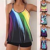 billiga Surfing Tankinis och Bikinis-Dam Tankini Tvådelad baddräkt Badkläder Badkläder Gul Blå Snabb tork Lättvikt Andningsfunktion Ärmlös - Surfing Strand Simmning Sommar Vår Plusstorlekar