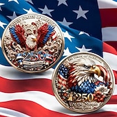  Moeda comemorativa do 250º aniversário dos EUA, apresentando majestosas águias e a marca dos 250 anos, celebrando a liberdade americana. Item colecionável.