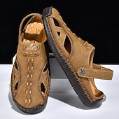 economico Sandali casual-Sandali da uomo bianchi in similpelle – calzature estive casual, cinturino regolabile, scarpe da esterno per resort e vacanze