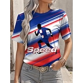  Verdens fotballkamp 2026 Kvinners T-skjortetrykk Grafikk Bokstav Stilig Klassisk Casual Korte ermer Crew Neck Rund hals Lange topper Daglig Blå Rød Rød  Blå Sommer Vår