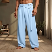 abordables Hogar-Hombre Pantalones de lino Pantalones Pantalones de verano Pierna recta Plano Comodidad Transpirable Longitud total Casual Diario Exterior Vacaciones Moda Negro Blanco Rígido