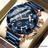 abordables Quartz Watches-Men's Gold Watch, Luxury Chronograph Big Face Quartz Analog Wristwatch with Gold Stainless Steel Band, Waterproof Luminous Business Sport Fashion Watch with Date Display, Gift for Men