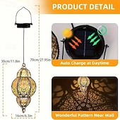 abordables Éclairages pour allées-Lanterne suspendue d'extérieur à projection solaire baroque en métal creux, étanche, avec éclairage LED pour jardin, cour, allée, pelouse, terrasse, fête, vacances, ambiance chaleureuse, violet
