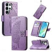 cheap 2026 Samsung Galaxy S26 Series-Phone Case For Samsung Galaxy S26 S26 Plus S26 Ultra Wallet Case Flip Cover with Wrist Strap Kickstand Butterfly Retro TPU PU Leather