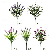 זול פרח מלאכותי-20 חבילות פרחים מלאכותיים לחוץ צמחים מלאכותיים ירק חיצוני דמוי עץ תאשור ללא דהייה שיחים מפלסטיק לעיצוב הבית גינת חווה (מעורב, 3 צבעים מג'נטה סגול לבן)