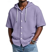 voordelige Smart-casual overhemden voor heren-Voor heren Overhemd Wafel Shirt Normaal shirt Overhemd met knopen Wit Korte mouw Effen Kleur Effen Capuchon Casual Dagelijks Lapwerk Kleding Vakantie Modieus Casual