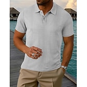 abordables Polo classique pour homme-Homme Polo Texturé Occasionnel Rue Revers Manche Courte Basique Moderne Uni Rayures Boutons Tricot Été Printemps Coupe régulière Noir Blanche Rouge Bordeaux Gris Claire Abricot Bleu clair Polo