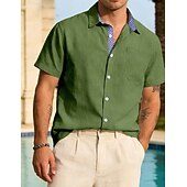 abordables Clásico-Hombre Camisa Camisa de lino Abotonar la camisa Plano Vacaciones Calle Negro Blanco Caqui Gris Oscuro Manga Corta Cuello Camisero Verano Primavera Ropa Bolsillo