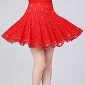 economico Gonne Latine-gonna da ballo da donna nera con strass e pizzo