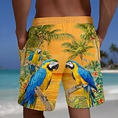 Ανδρικά Δέντρο καρύδας Παπαγάλος Τροπικά φυτά Μαγιό Βερμούδα Σορτσάκια Κολύμβησης Σορτς παραλίας Μεσαία Μέση Χαβανέζα Διακοπές στην παραλία Πλαϊνές τσέπες Διχτυωτή επένδυση Ελαστική μέση με κορδόνι