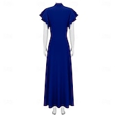 abordables Vestidos de los años 20-Vintage Rugido 20s 1920s Longitud Larga Vestidos Vestido Flapper Mangas cortas El gran Gatsby charlestón Color sólido Corte A Escote en Pico Disfraz Mujer Víspera de Todos los Santos Carnaval bar
