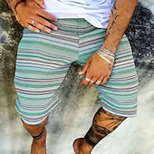 cheap Geometric Print-Men's Boho Striped Geometric Pattern Sweat Shorts Beach Shorts Terry Shorts Mid Waist Retro Vintage Daily Streetwear Holiday Drawstring Elastic Waist 3D Print Designer Clothing Apparel