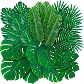 levne Umělé rostliny a zeleň-108 kusů palmových listů, umělých tropických monster - 6 druhů, velkých, malých, zelených, umělých palmových listů se stonky pro safari, džungli, havajskou luau, párty, dekoraci stolu, svatební,