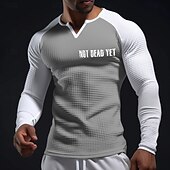 abordables T-shirts de sport et de gym-T-shirt henley raglan à manches longues pour homme, style sportif et motivant, avec slogan « Not Dead Yet » (pas encore mort), coupe ajustée, en maille gaufrée texturée, idéal pour la salle de sport,