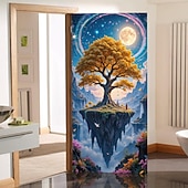 cheap Garage &amp; Door Banners-Fantasy Tree of Life Golden Tree Floating Island Full Moon Starry Night Door Banner Wall Tapestry Magical Landscape Home Decor Front Door Decoration Entryway Decor Indoor Outdoor