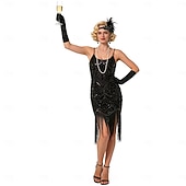 cheap 1920s Dresses-Set Roaring 20s 1920s Retro Vintage Knee Length Flapper Dress Cocktail Dress Sleeveless The Great Gatsby Flapper Girl Sequins Fringe Fancy Dress Women's Halloween Carnival Evening Party Wedding