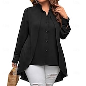 baratos Blusas Simples-Mulheres Camisa Social Camisa casual camisa de botão Blusa Botões Côr Sólida Elegante Férias Moda Manga Longa Decote V Tops longos Diário Praia Feriado Preto Branco Vermelho Verão Primavera Outono