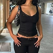 billige Enkel tank-Dame Singleter Blondeskjøtetopp Helfarge Stilfull Varmt Fritid Ermeløs stropper Crop Tops Daglig Ut på byen Helg Svart Hvit Sommer Vår