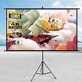 cheap Projector Screens &amp; Accessories-Projector Screen with Stand, 16:9 HD 4K Portable Projection Screen for Indoor Outdoor Home Theater, Foldable Movie Screen with Tripod, Adjustable Height for Backyard Cinema &amp; Office Presentation