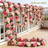 abordables Flores artificiales-Guirnalda de rosas artificiales dobles de primavera de 196,8 pulgadas (2 piezas), extralarga, de 196,8 pulgadas (50 cm). Ideal para arcos florales y arreglos para el Día de San Valentín, bodas,