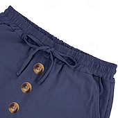 cheap Holiday-Men's Shorts Linen Shorts Summer Shorts Beach Shorts Drawstring Elastic Waist Buttons Plain Solid Comfort Breathable Knee Length Daily Outdoor Beach Vacation Fashion Black White Inelastic