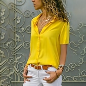economico Bluse e camicie-Per donna Camicia Blusa Patchwork Bottoni Semplice Vintage Elegante Classico Manica Corta Colletto a Camicia Top Regolari Quotidiano Ufficio Lavoro Nero Bianco Giallo Verde Grigio Estate Primavera