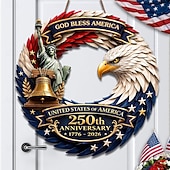  Dřevěná cedule s vlasteneckou cedulí k 250. výročí USA, dekorace na dveře s orlem, Zvonem svobody a Sochou svobody ke Dni nezávislosti, 1776–2026, dekorace na vstupní dveře ke 4. červenci
