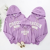 cheap Daily Family Matching-Family Tops Letter Casual Print Red Light Purple Beige Long Sleeve Active Matching Outfits