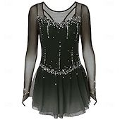 baratos Figure Skating Dresses-Figure Skating Dress Women's Ice Skating Dress Dark Pink Black White Patchwork Open Back Stretchy Training Competition Skating Wear Classic Crystal / Rhinestone Long Sleeve Ice Skating Figure Skating