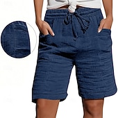 preiswerte Bermudashorts-Damen Bermudashorts Shorts Sommershorts Strandshorts Urlaub Mode Alltagstauglich Knielang Hohe Taille Einfarbig Einfach Kordelzug Tasche Elastischer Bund Komfort Weich Atmungsaktiv Mikroelastisch
