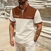 economico T-shirt in maglia waffle-Per uomo Maglietta Waffle Maglietta Camicia a Maniche Corte Manica Corta Collo alla coreana Estate Primavera Blocco di colori Streetwear Elegante Casual Tasche Con zip Blocco di colore Casuale