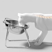 billiga Hemutrustning-Upphöjda kattskålar i rostfritt stål med metallställ, halkfri bas, 15 grader lutande, upphöjda husdjursskålar, dubbelskålsdesign, mat- och vattenskål för katter, kattunge, liten hund