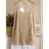 baratos Blusas Simples-Regata feminina com bolso, lisa, moderna, elegante, clássica, sem mangas, gola redonda, ideal para uso diário, passeios e fins de semana. Cores: azul, preta, branca, amarela, rosa. Verão e primavera.