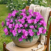 abordables Flores artificiales-6 ramos de flores artificiales de impatiens para decoración de exteriores, ramo de flores de seda, plantas artificiales resistentes a los rayos UV para primavera y verano, jardín, porche, ventana,
