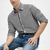 economico Camicie Button Down da uomo-Per uomo Camicia Camicia elegante Camicia button-down Strisce verticali Casuale Quotidiano Blu marino Manica Lunga Collo ripiegato Tutte le stagioni Abbigliamento Patchwork